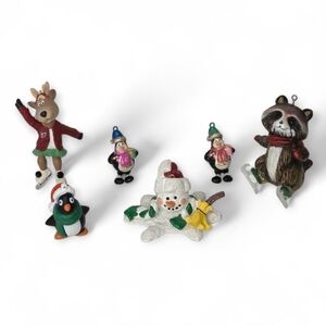 Hallmark Winter Wonderland Ice Skating Figures Snowman Christmas Ornament Lot